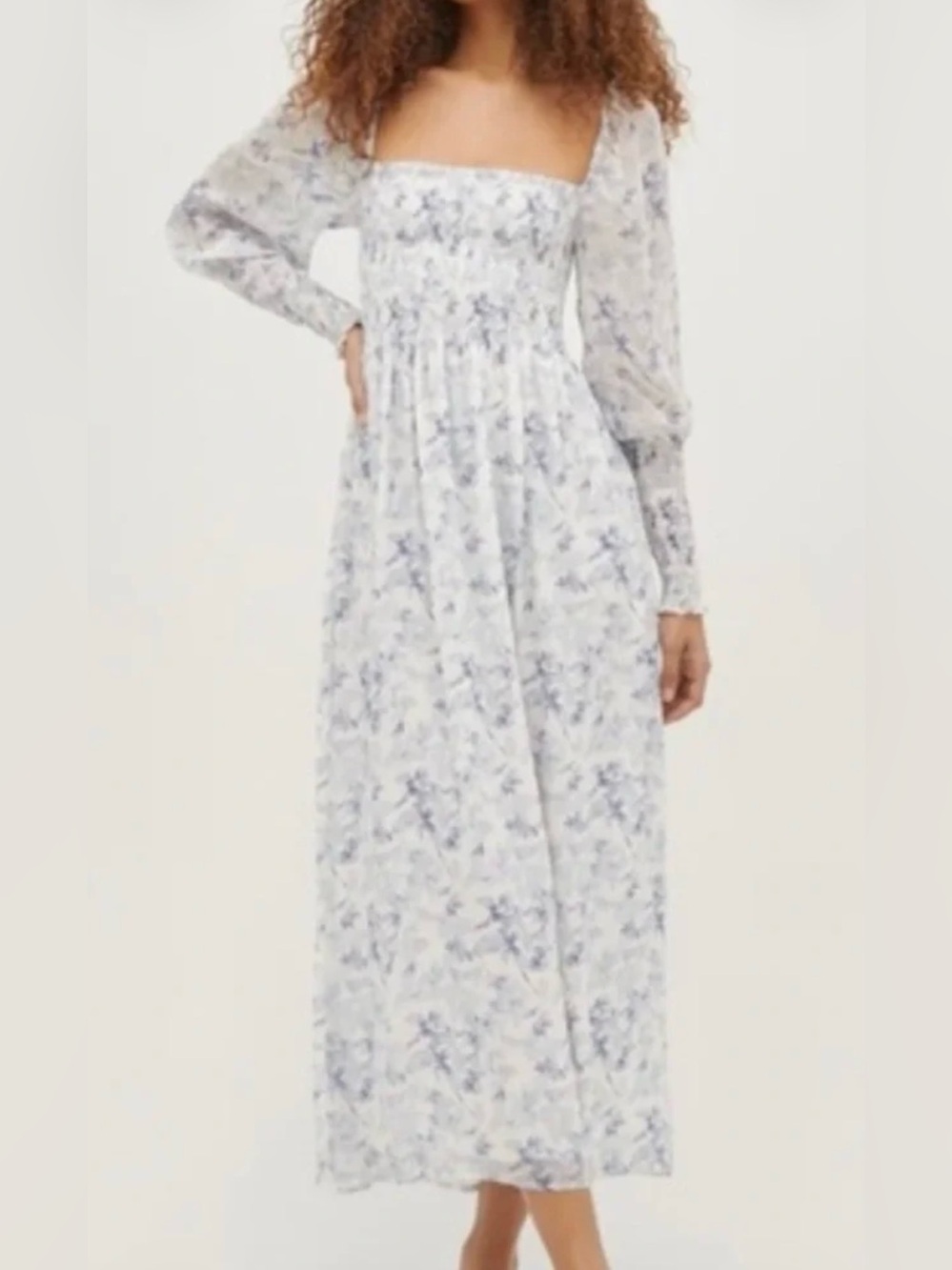 Hill House Grace Dress in White and Light Blue Floral S